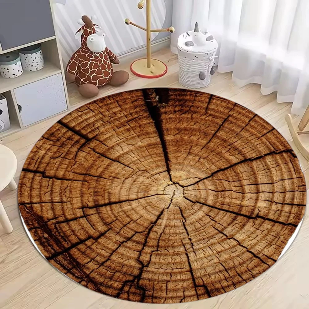 Hot Sale Wood Grain Round Carpet Soft Non-slip Tree Ring Rug Natural Retro Floor Mat for Living Room Balcony Home Decor