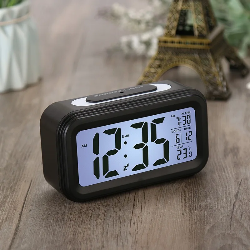 LED Snooze Digital Alarm Clock Electronic Screen Desktop For Home Office Backlight Data Calendar Desk Clocks