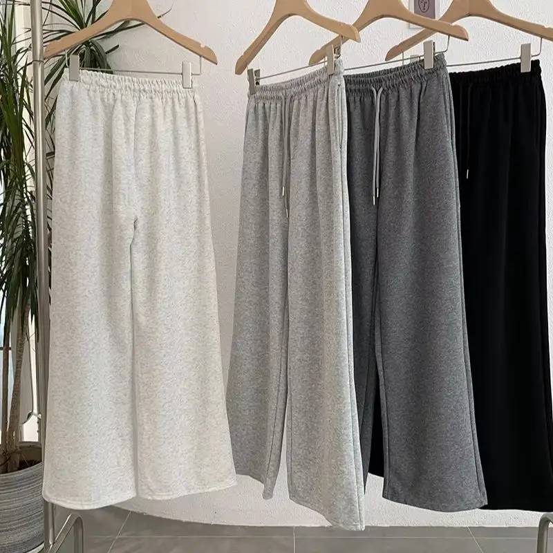 Casual sports straight pants for women, autumn new Korean version, versatile elastic high-waisted solid color trousers