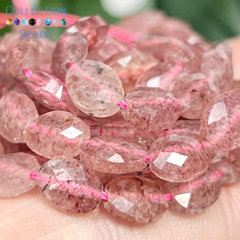 23pcs 6x8mm Natural Strawbeery Quartz Faceted Ellipse Loose Spacer Beads for Jewelry Making DIY Bracelet Necklace Accessories