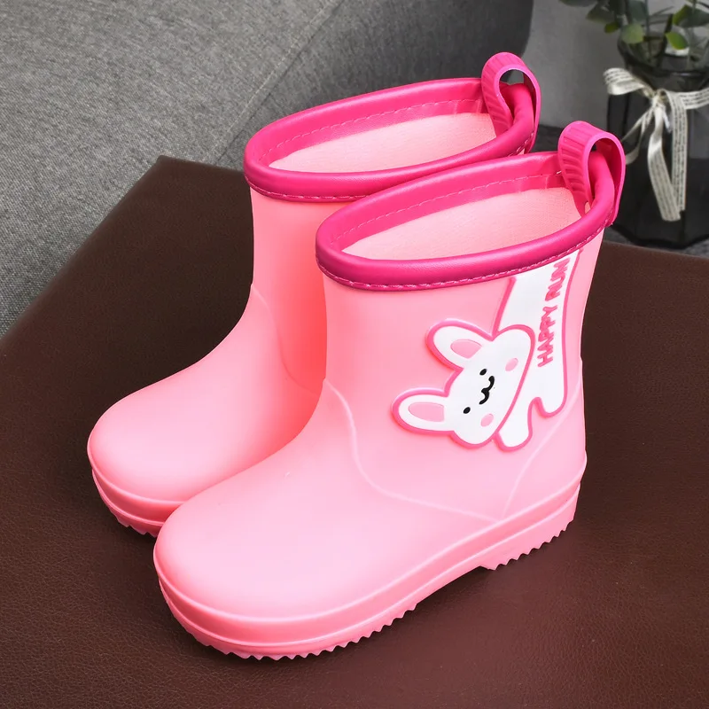 Child Girls Boys Rubber Rain Boots Kids Rain Boots Waterproof Shoes Round Toe Water Shoes Soft Toddler Thick Soles Non-slip Rain