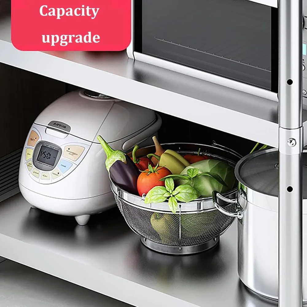 عربة أدوات المطبخ المصنوعة من الفولاذ المقاوم للصدأ بطبقتين مع ارتفاع قابل للتعديل وعجلات للتخزين #4