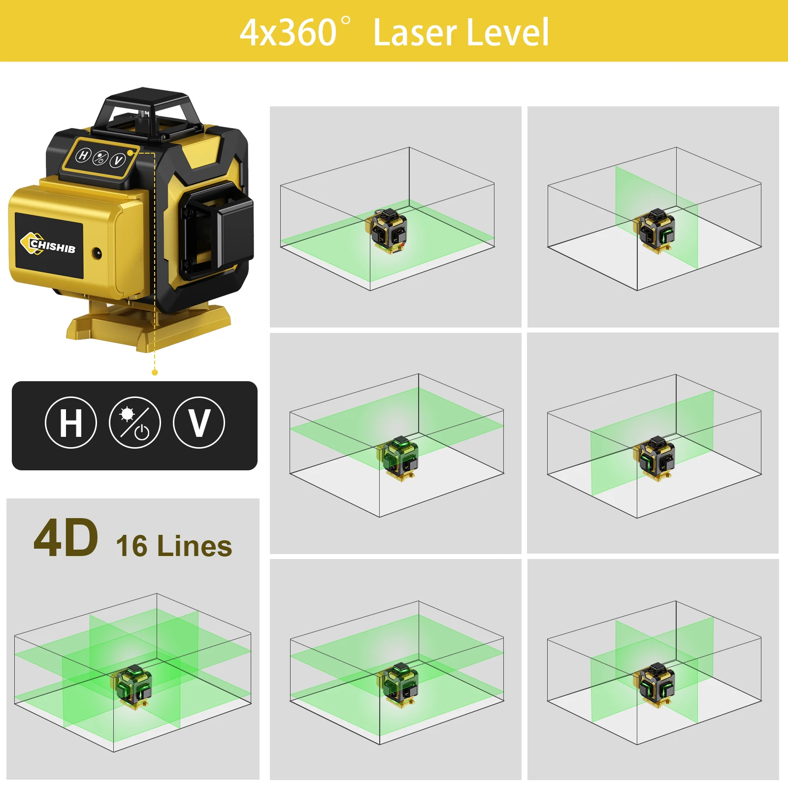 CHISHIB 4D 16 Lines Laser Levels with Tripod and Suitcase Horizontal Vertical 360°Self-leveling Professional Laser Level Tool