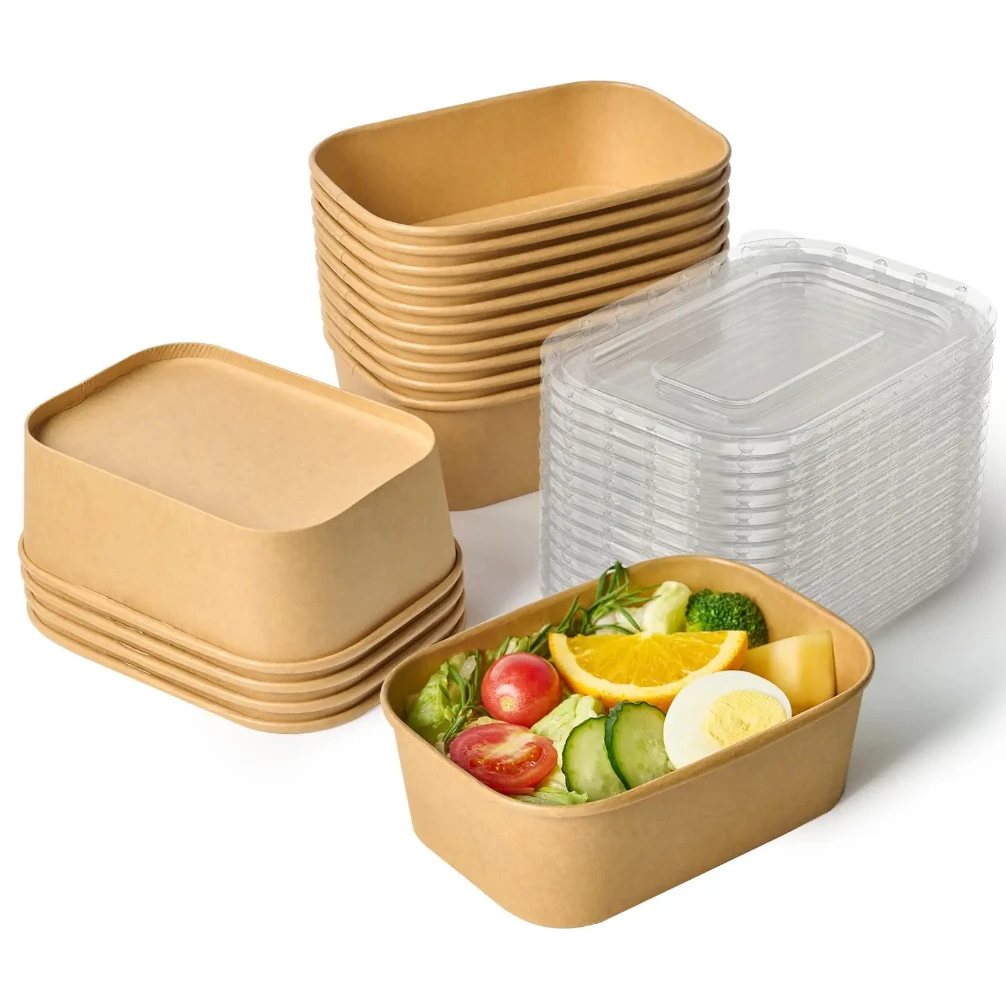 

Kraft Paper Bowl Disposable Lunch Box Takeaway Meal Box With Lid Salad Bowl Disposable Food Container Kitchen Tools Wholesale