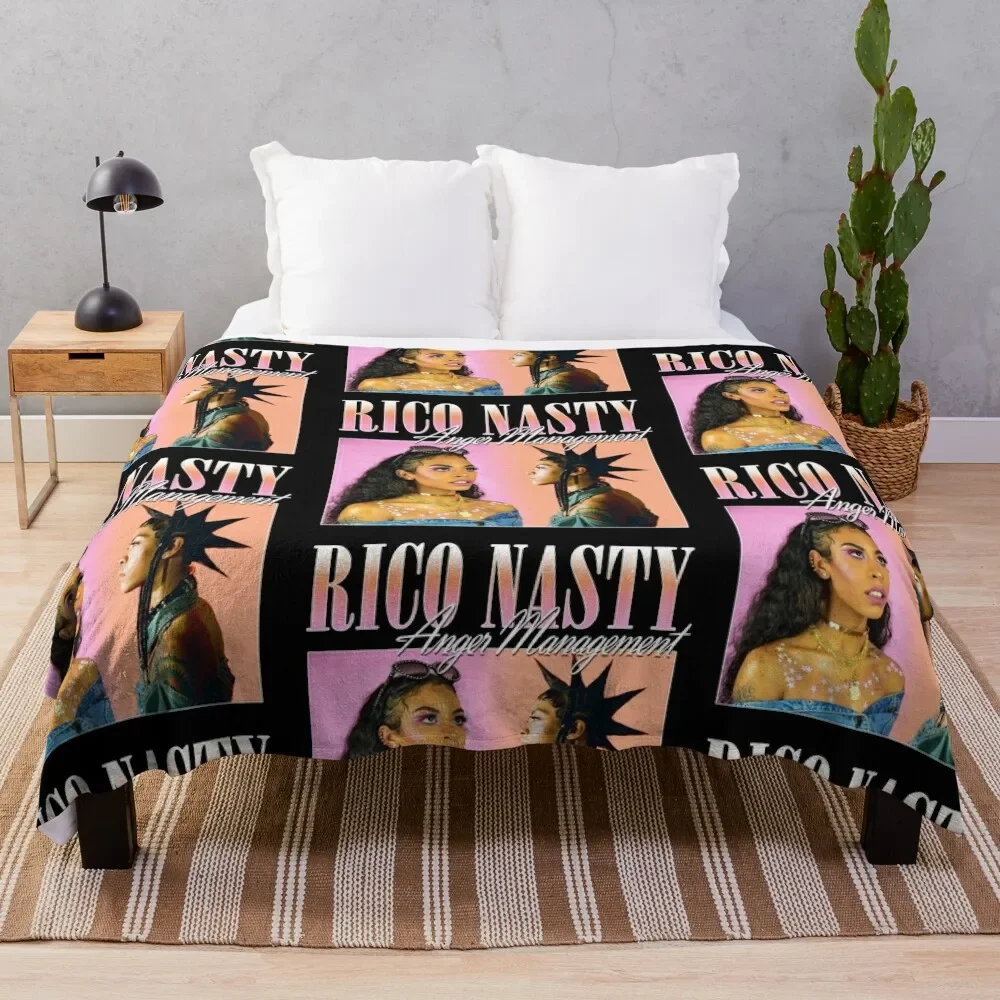 RICO NASTY 90'S RETRO STYLE TEE Throw Blanket Flannel Picnic Comforter manga Blankets