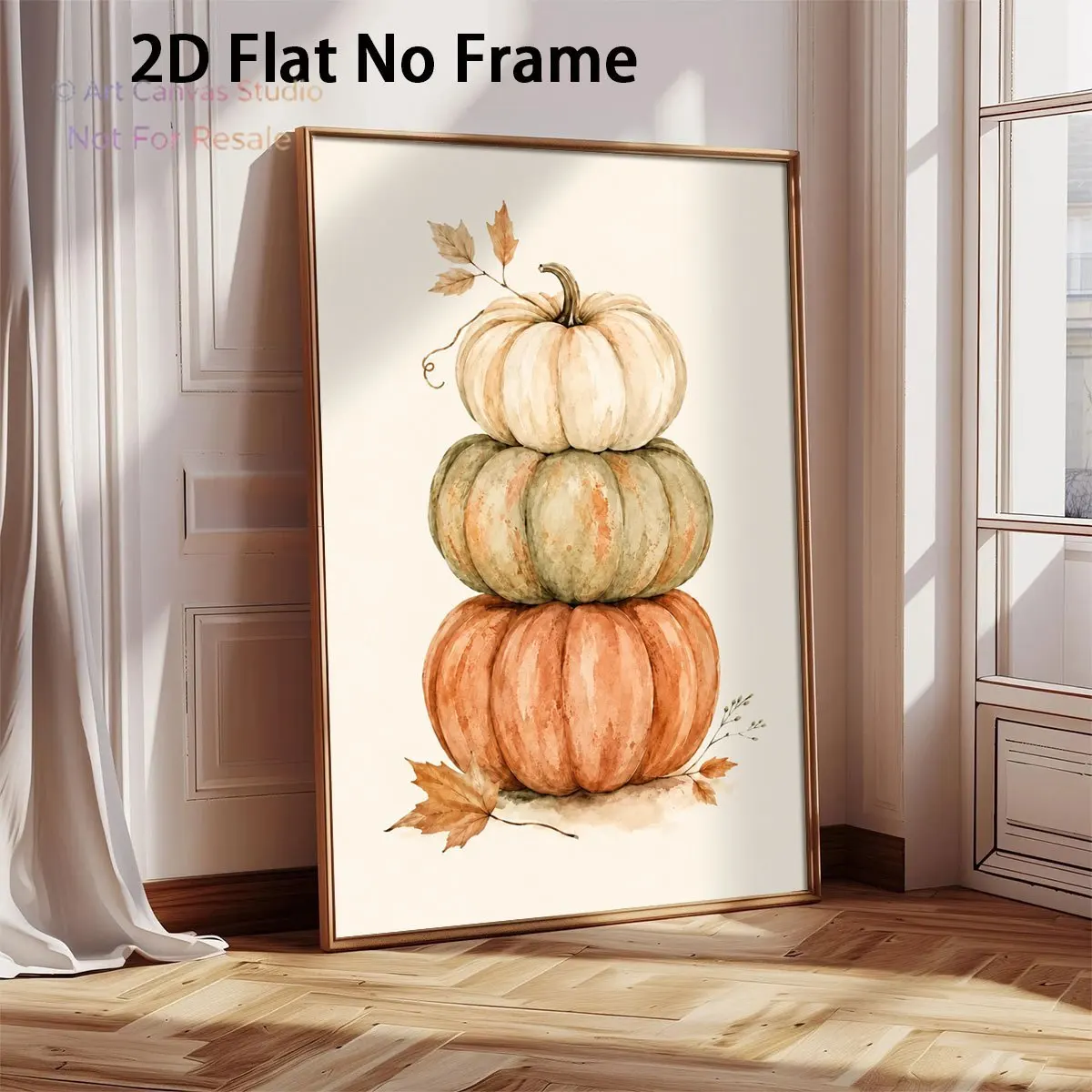 2D Flat, 2D Flat, 1pc 2D Flat Watercolor Pumpkin Stack Art Rustic Farmhouse Style Wall Decoration Unframed Canvas Printing Ho