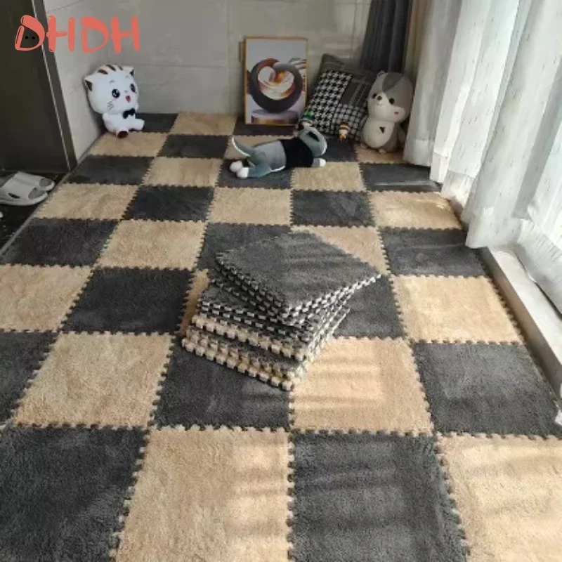 Plush Baby Play Mat 30x30cm Interlocking Puzzle Floor Tiles Soft Crawling Mat Anti Slip for Nursery Infant Kids Bedroom view 5