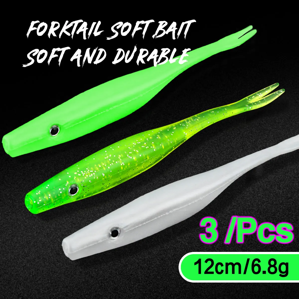 3pc 11cm/4.5g 12cm/6.8g Split Tail Soft Lure Bait Soft Bait Grass Simulation Fake Soft Bait Outdoor Fake Bait Fishing Soft Lure