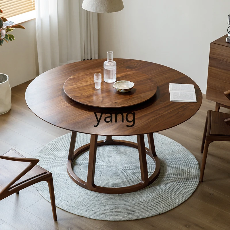 

TGF Black Walnut Dining Table Full Solid Wood Round Table Chair Combination Household Dining Table Restaurant Modern