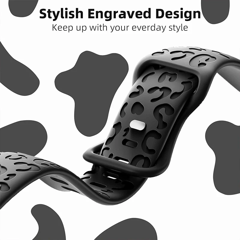 Silicone Leopard Strap For Apple Watch Band ultra 2 49mm 45mm 44mm 42-41mm 40mm Engraved bracelet Iwatch Series 9 8 7 se 3 6 5 4