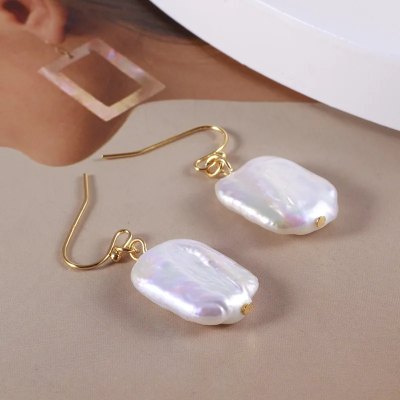 2025 Autumn Winter Classic Irregular Rectangle Freshwater Pearl Simple Gold-plated Fishhook Earrings Necklace Jewelry Sets