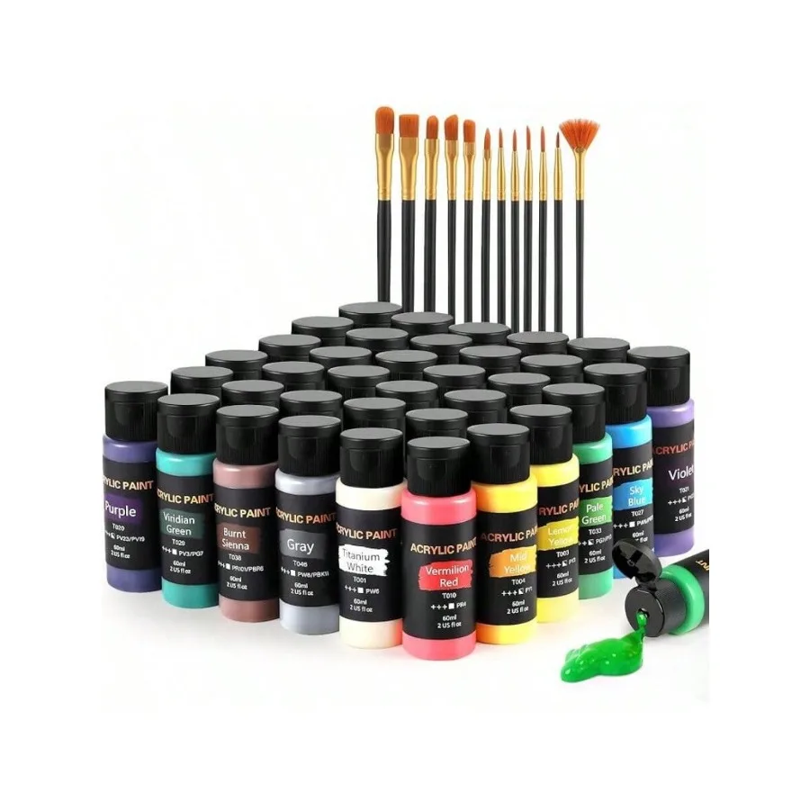 

Acrylic Paint Set, 24 Colors 2 Oz/Bottle With 12 Art Brushes, Art Supplies For Painting Canvas, Wood, Ceramic and Fabric, Rich