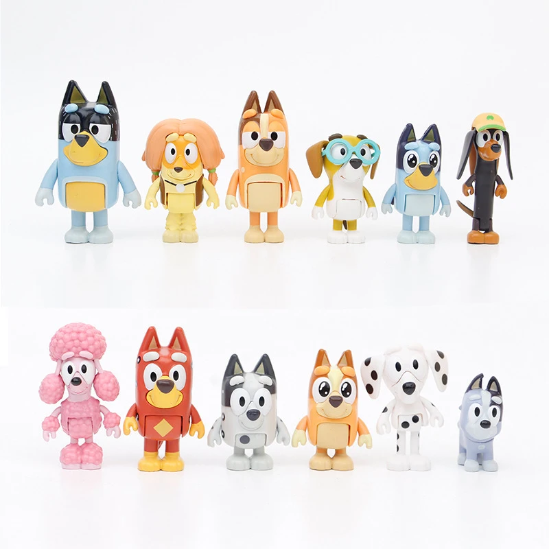 Anime Figure Bluey Bingo 12pcs Model Toy Set Cartoon Mini PVC Movable Joints Doll Ornaments Holiday Christmas Children Toy Gifts