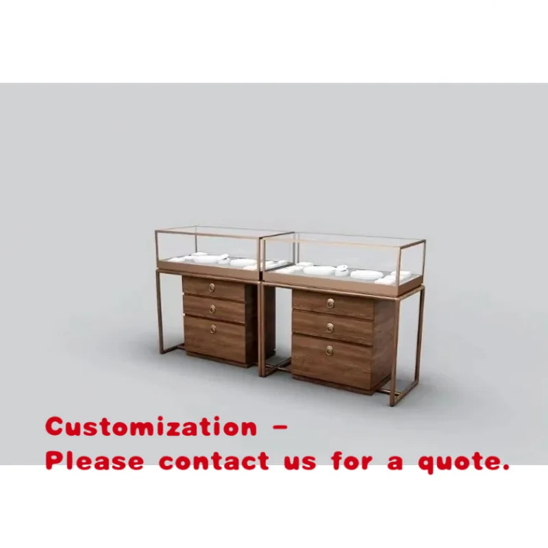 custom.Durable Recyclable MDF Material Jewelry Showcase Lockable Glass Cabinet LED Lighting Eco-Friendly Security Mall Store