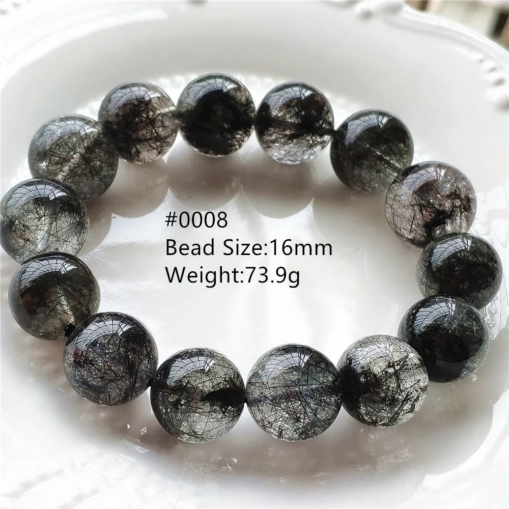 

Natural Black Rutilated Quartz Clear Beads Bracelet 16mm Big Size Brazil Women Men Clear Round Beads Wealthy Bangle AAAAAAA