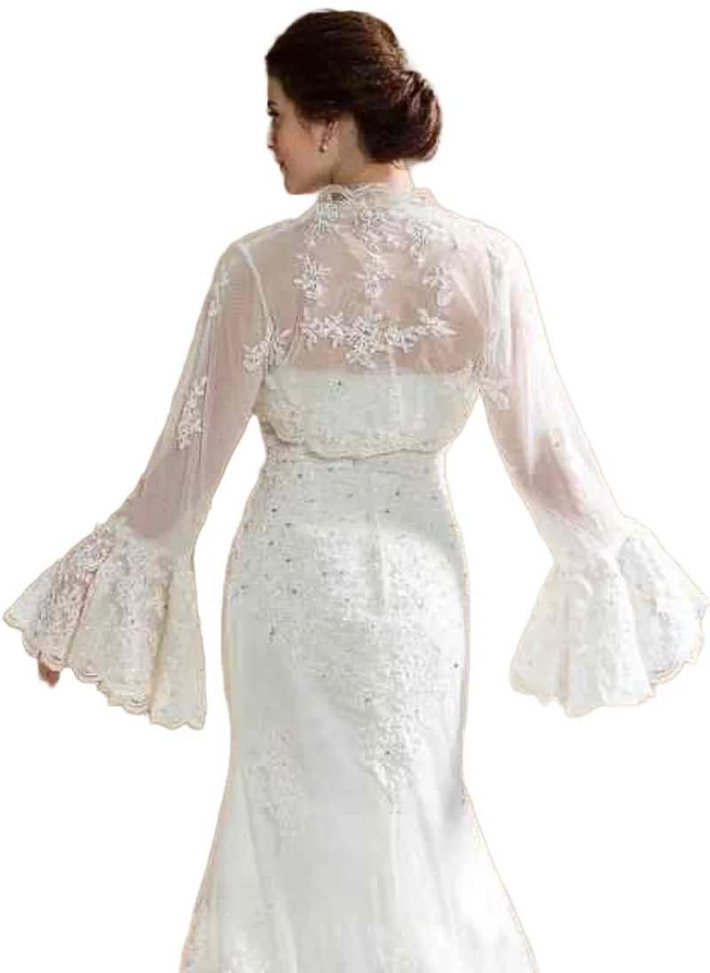 Veste de mariée de mariage de luxe, châle à manches longues, enveloppes douces, Tulle et dentelle, accessoires de mariée faits à la main, grande taille, sur mesure