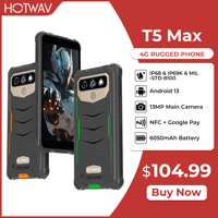 HOTWAV T5 MAX Rugged Android 13 OS 6050mAh Battery 4GB RAM 64GB ROM NFC Supported 6.0'' DH+ Display 13MP Rear Camera IP68/IP69k