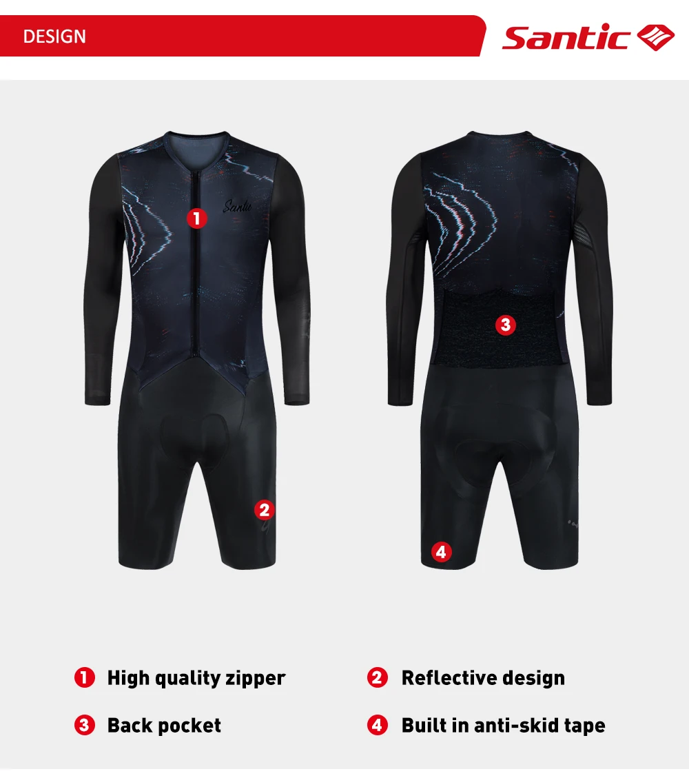 Santic Hochwertige Herren-Racing-Radtrikot-Sets, Sommer-Langarm-Radtrikot, importiertes Sitzkissen, Trägerhose, Anzüge – Detail 6