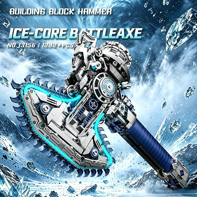 Mechanical Ice-Core Battleaxe  Building Blocks Sci-Fi Glowing Weapon MOC Assemble Bricks Collectible Toy Gift For Adult Teens