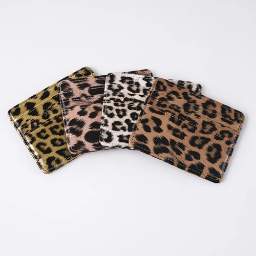 Imagen 2 del producto Tarjetero clásico de cuero PU con estampado de leopardo, tarjetero fino para identificación de autobús a la moda, moneda de negocios, dinero, tarjetero fino para hombres y mujeres