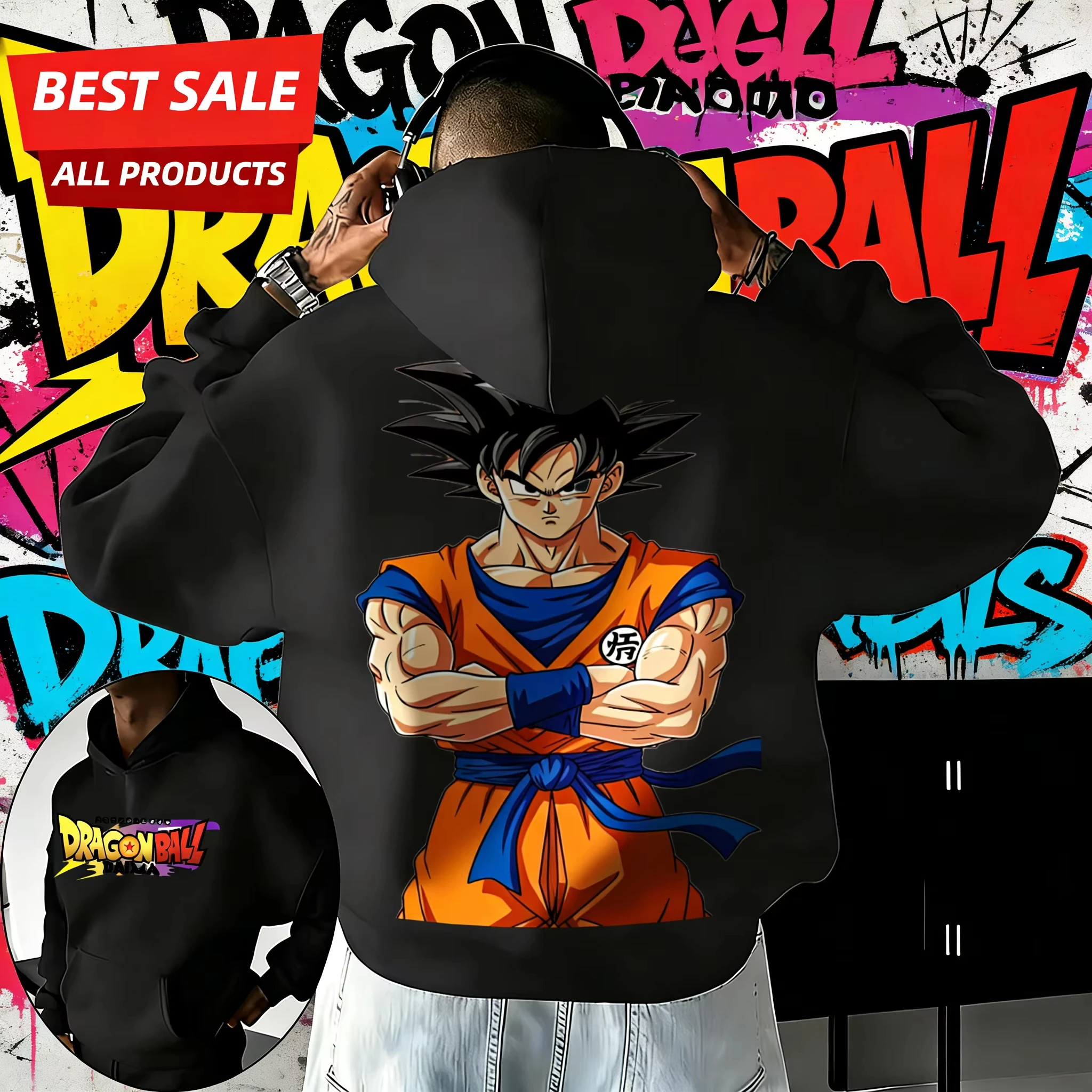 

2026 Autumn Winter Dragon Ball DAIMA Hoodie | 100% Cotton Vintage Arms Crossed Goku Print Unisex Pullover for DBZ Fanatics Y2k