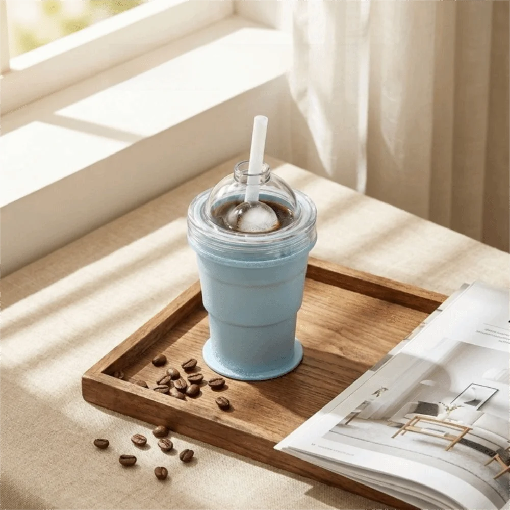 Leak-Proof Folding Ice Mold Cup Easy To Demold with Straw Ice Cube Water Bottle Multi-functional Food Grade