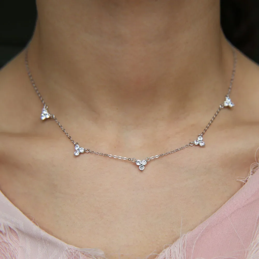 charm choker 925 sterling silver fine jewelry triangle CZ charm link chain wedding bridal  gift bling stunning necklace