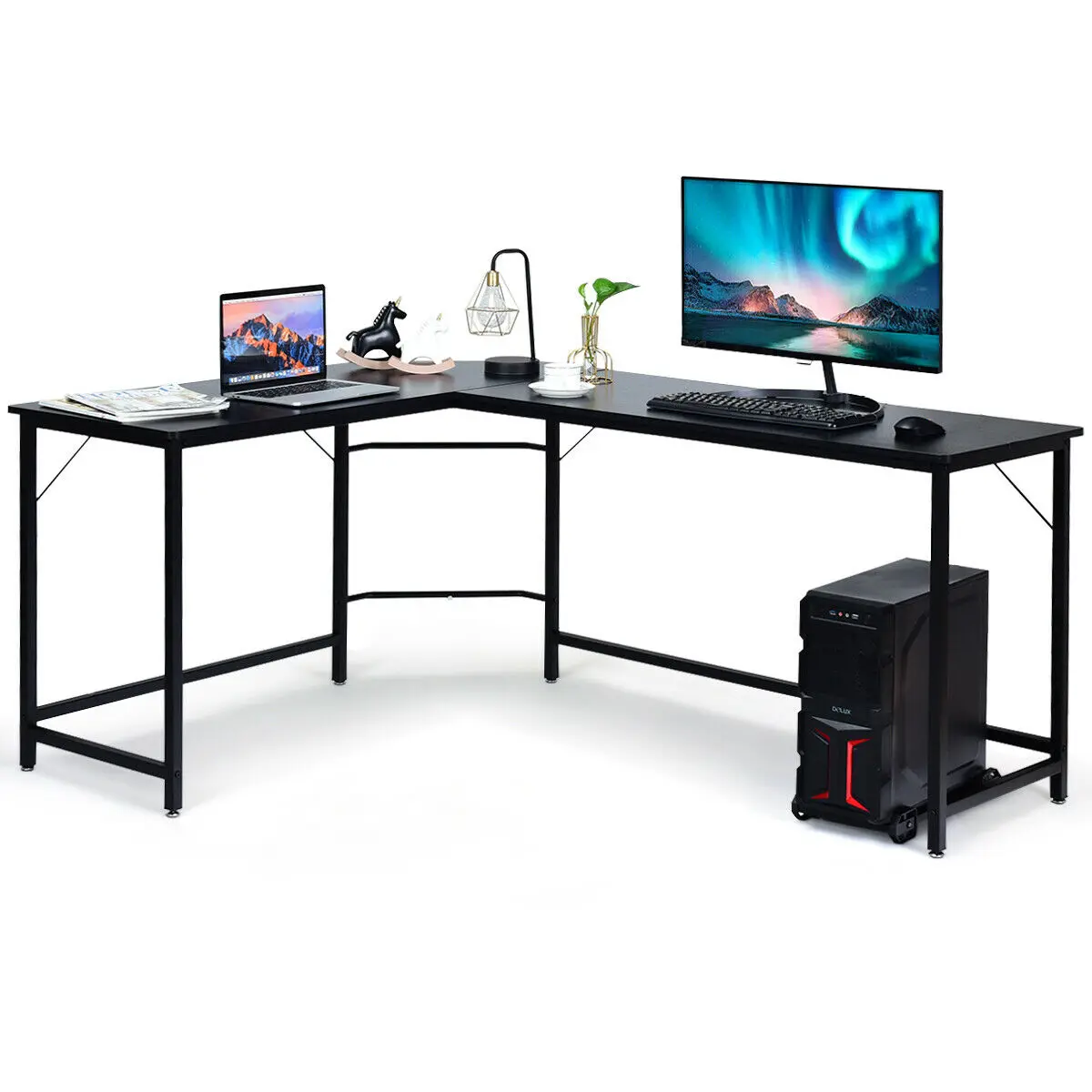 L Shaped Desk Corner Computer Desk PC Laptop Gaming Table Workstation Black