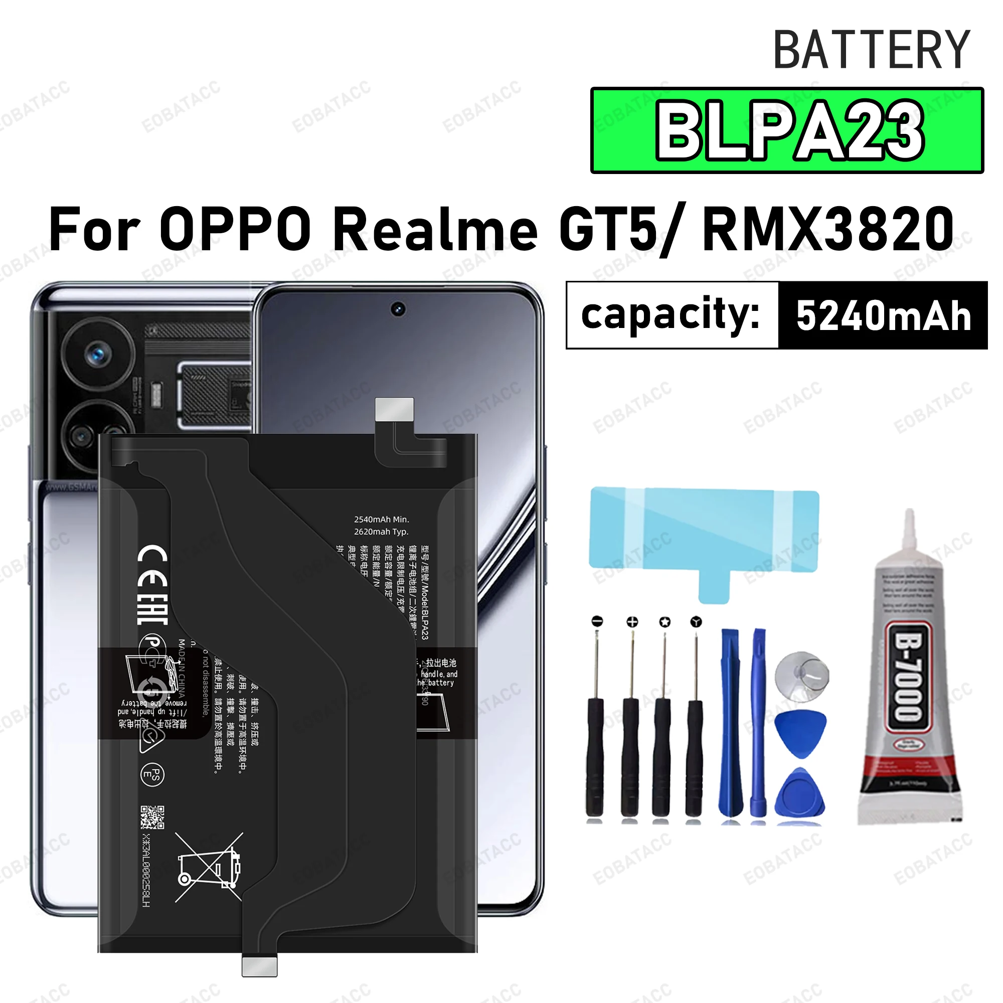 

100% New High Quality BLPA23 Battery For OPPO Realme GT5/RMX3820 Phone Replacement Bateria BATTERY +Free Tools