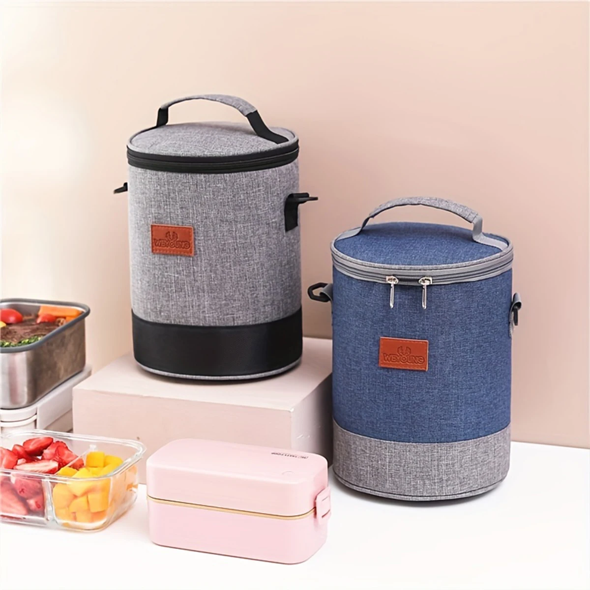 Round Aluminium Foil Lunch Bag Bento Bag Shoulder Waterproof Large Capacity Lunch Bag Suitable for Office School Camping Use