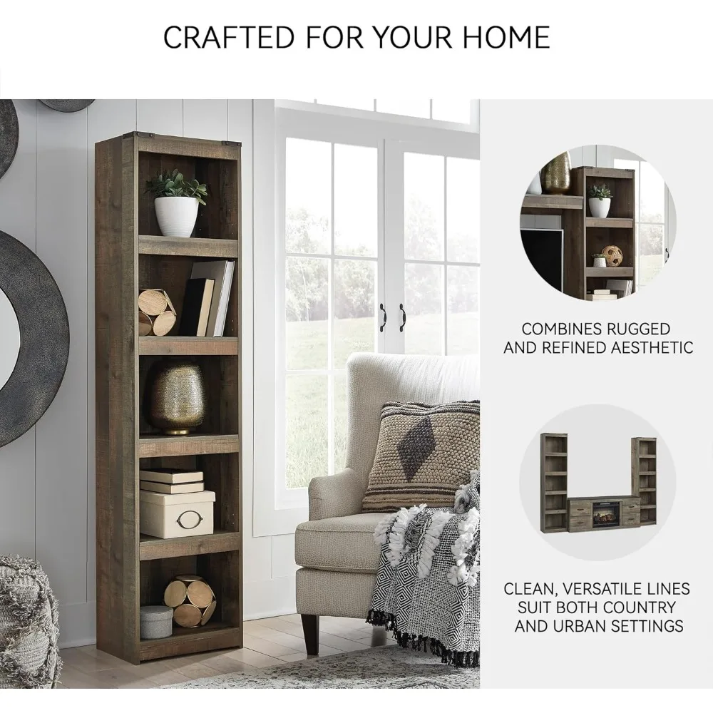 Libreria rustica Entertainment Center Pier con 3 ripiani regolabili, marrone naturale