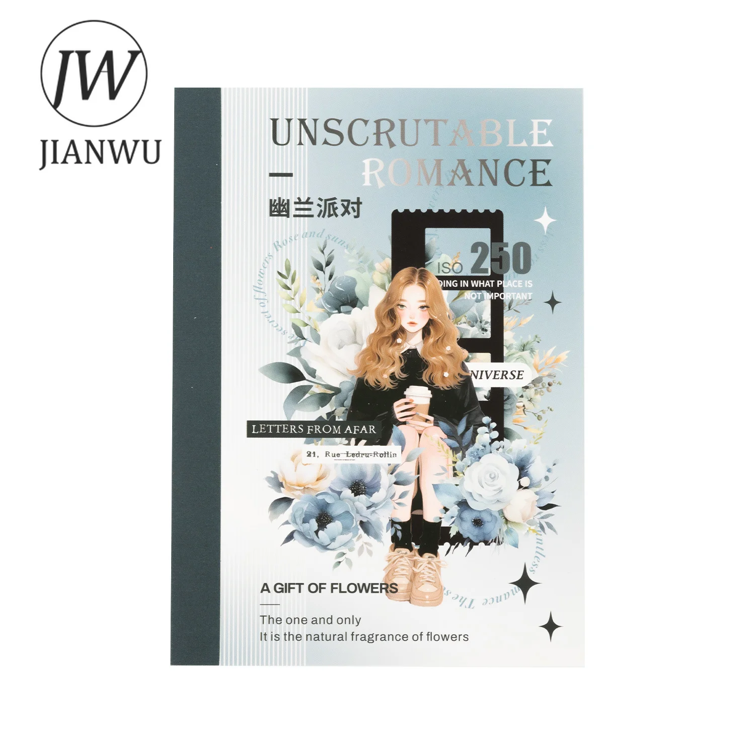 JIANWU Unscrutable Romance Series Vintage Character Flower Material Collage Sticker Book Creative DIY Journal Stationery