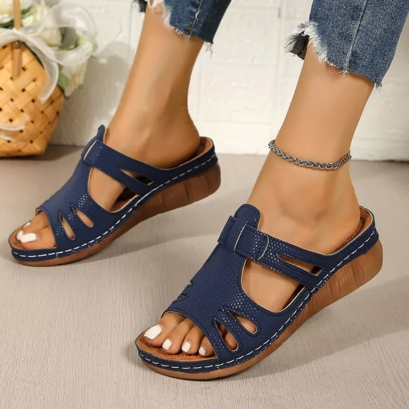 

New Fashion Solid Color Slippers Women's Sandals Thick-soled Wedge Summer Women's Shoes High-Heel