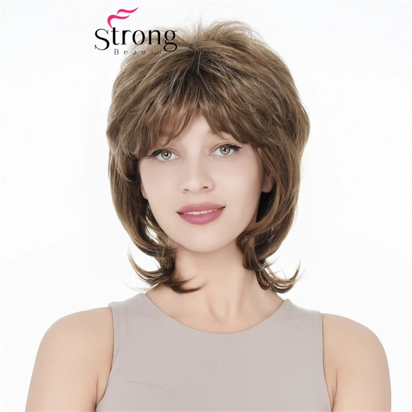 

StrongBeauty Brown Highlights Short Soft Layered Synthetic Wig for Women