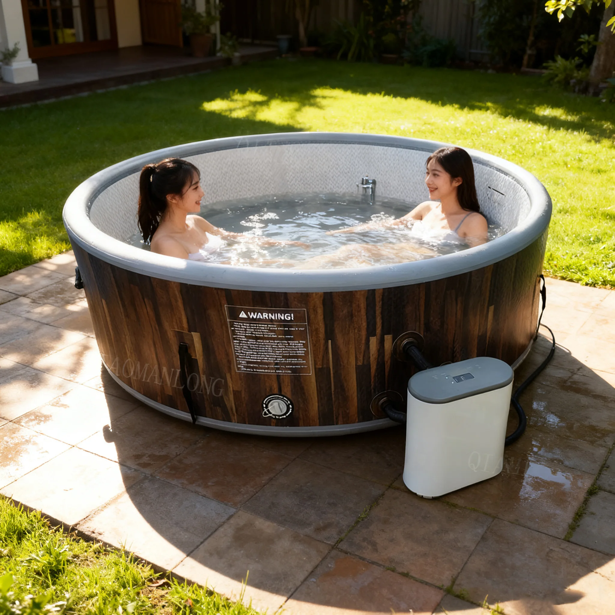 Custom-designed Inflatable Spa Pool, Round, 4-6 Person Family-sized Hot Tub with Pump, Outdoor.