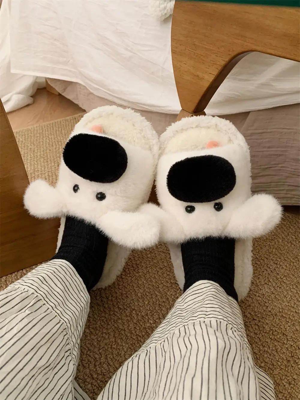 Casual Home Slippers For Couple Men's And Women's Straight Haired Cotton Slippers Fun Dog Soft And Cute Soft Sole Anti Slip