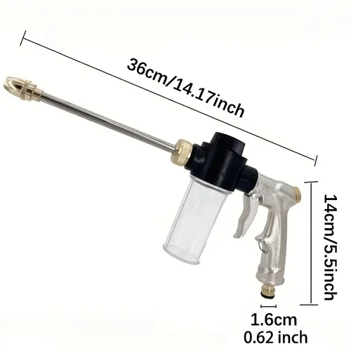 Imagen 2 del producto Pistola de agua de limpieza de coche de alta presión, 3/4 pulgadas, boquilla de manguera de jardín, rociador de manguera de riego, herramienta de limpieza del hogar, pulverizador de mango largo
