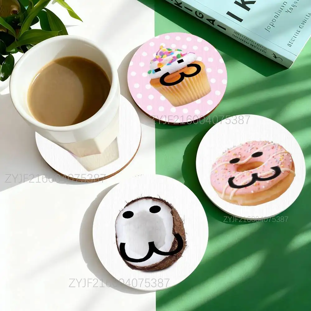 

Stupid Food Funny Memes Round Wooden Coasters Heat Resistant Non-slip Drink Cafe Decoration 2D Flat Color Print Coasters Set