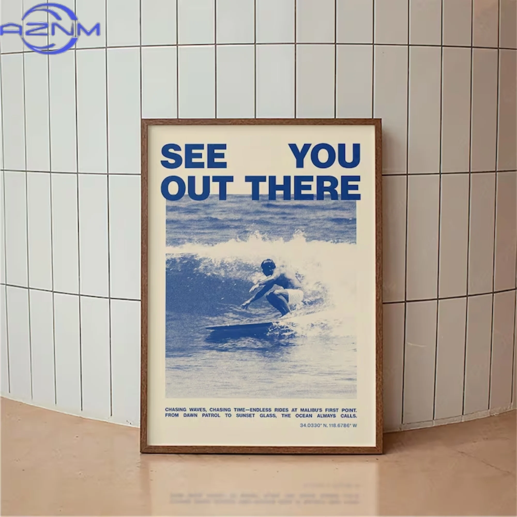 AZNM Vintage Surfing Coastal Malibu First Point Surf Wall Art Print Canvas Painting Poster Picture For Living Room,Bedroom Home