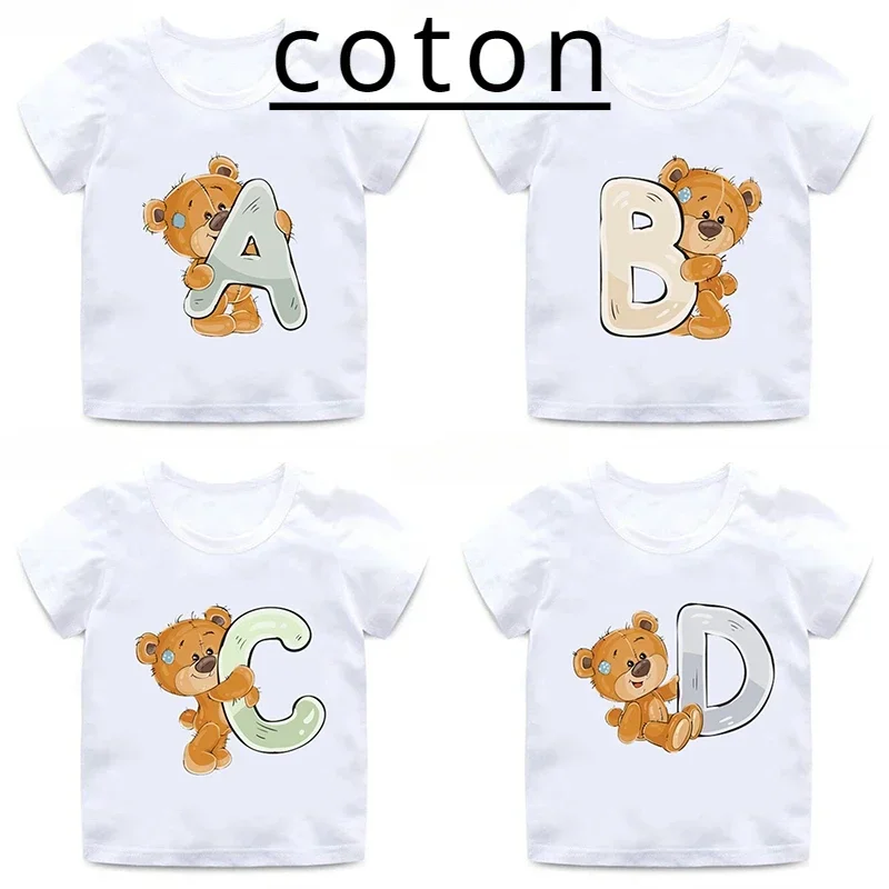 

Cute Bear Name Letter Print Cartoon Kids Funny Cotton T-Shirt Summer Casual Short Sleeve Boy T Shirt Children Tops Girls Clothes