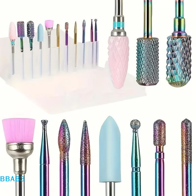 【B】11 Pz/scatola Set di punte per trapano per unghie in ceramica professionale Punta per lima per unghie per manicure elettrica per unghie e cuticole in gel acrilico