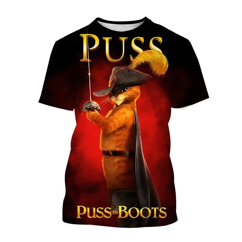 Hot sell New Animation Film Puss in Boots 3D printed T-shirt Western swordsman Zorro cute pet cat printed men and women T-shirt image 5