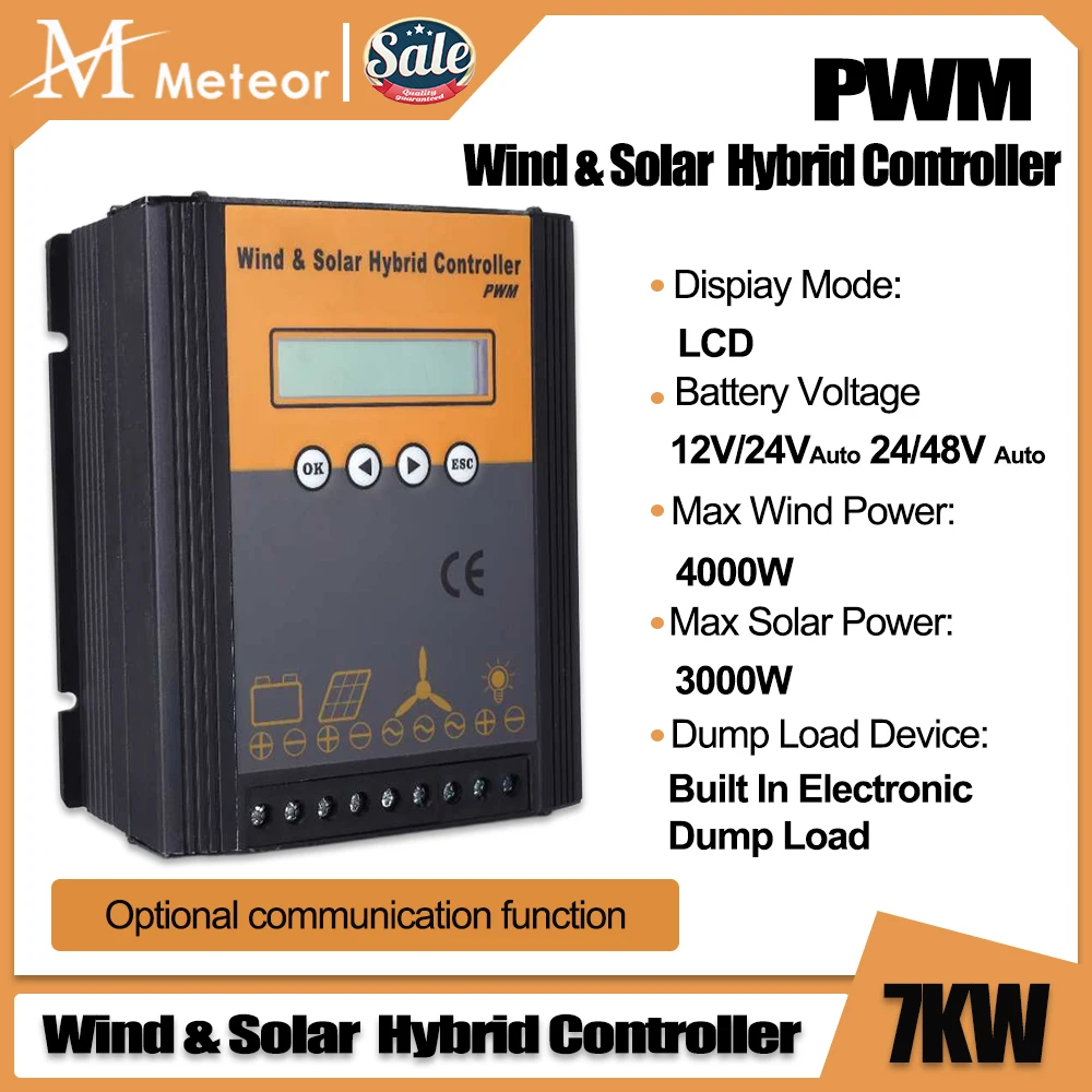 Meteor Max 4000W Wind 3000W Solar Hybrid Controller 12V/24VAuto 48V Intelligent Unloading Off-Grid System LCD Display