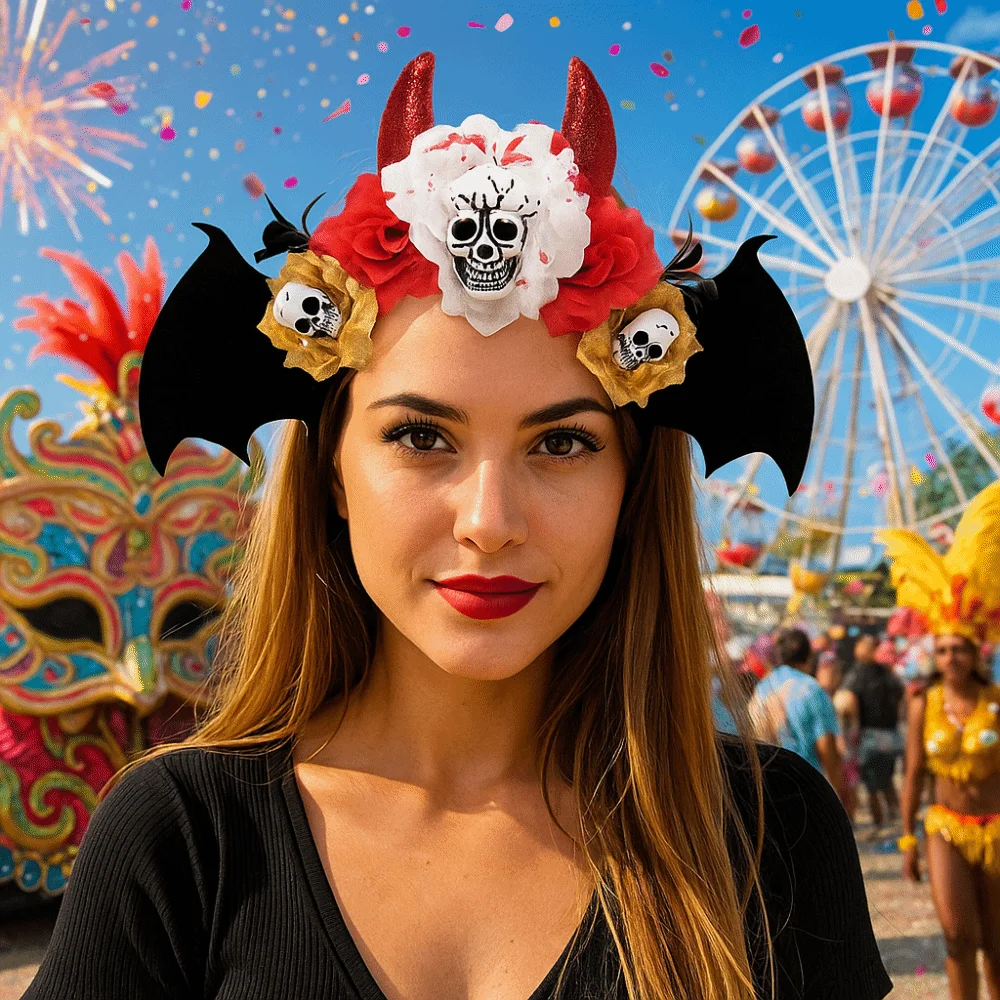 

Готический обруч для волос с изображением головы черепа, имитация цветов, темный Хэллоуин, повязка на голову с черепом, декор, повязка для волос «День мертвых» для девочек/детей