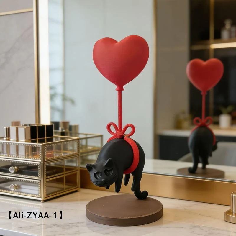 【A】3D Printed Suspended Cat Heart-shaped Balloon Decoration Romantic Home Decor For Desk Bookshelf Bedside Table Ornament