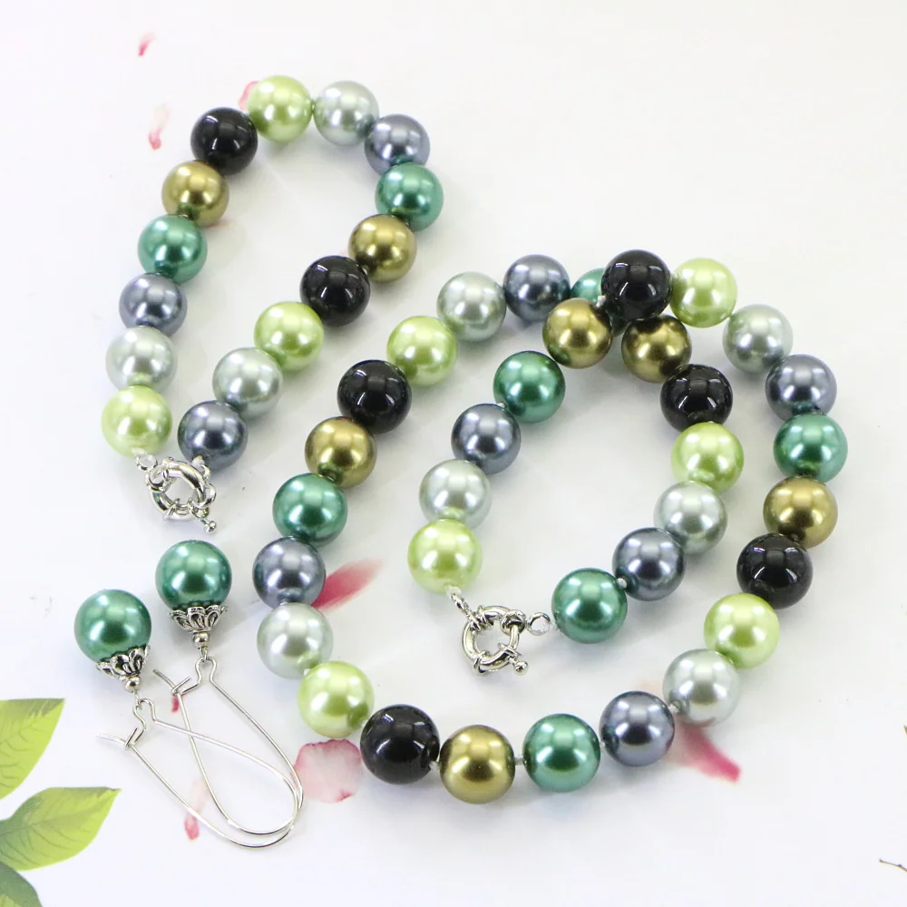 12mm Natural Multicolor Seashell Round Beads Necklace Chain Bracelet Set Girls Christmas Gifts Jewelry Making Accessories Crafts