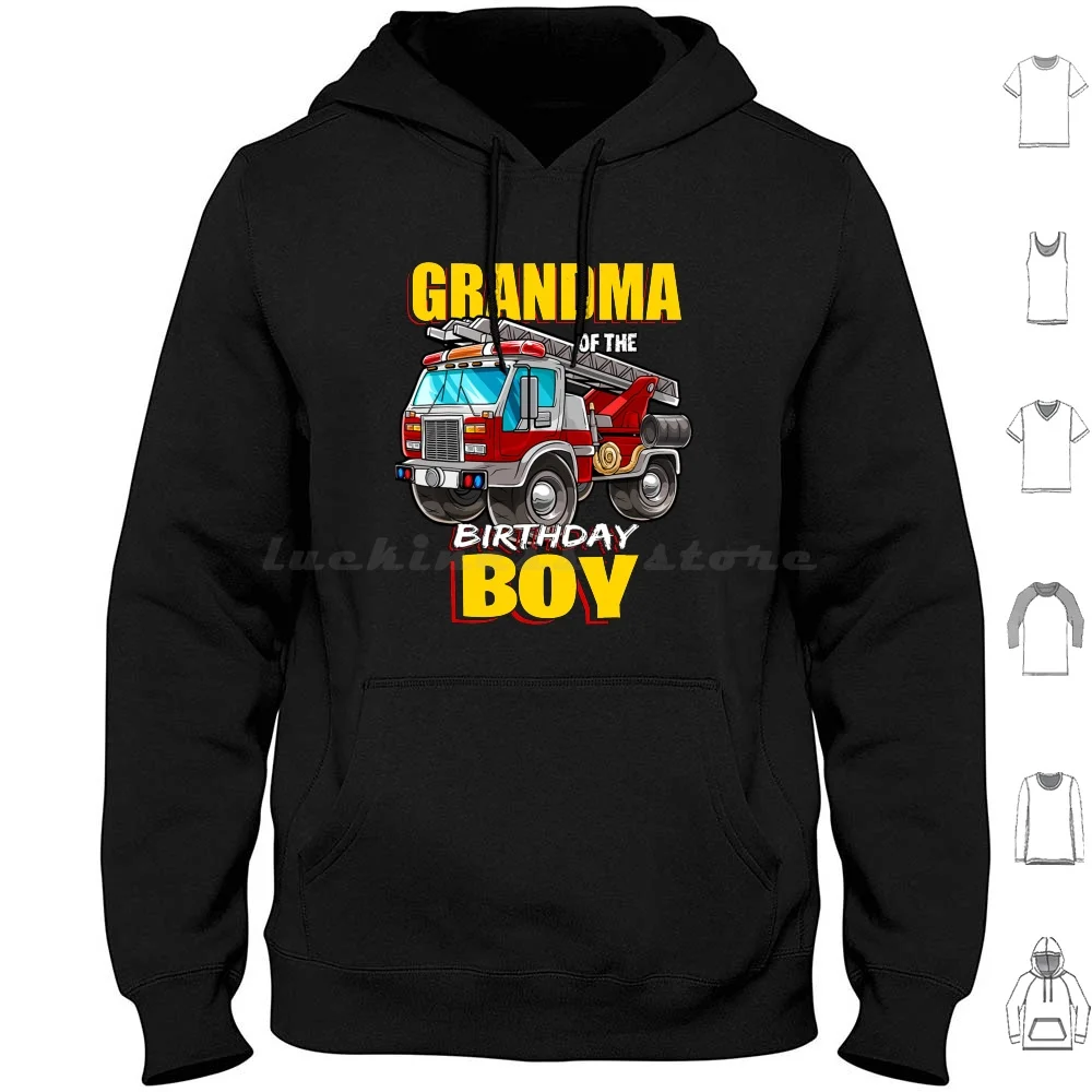 Vovó de aniversário menino combinando família bombeiro caminhão de bombeiros camiseta com capuz algodão manga longa avó de aniversário menino combinan