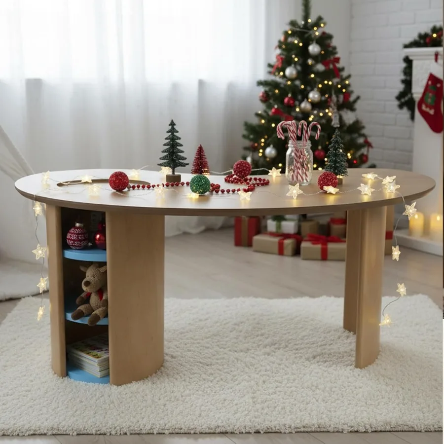 Mesa Mesa de actividades para niños pequeños con almacenamiento Mesa de madera para manualidades para niños Escritorio de lectura para edades de 3 a 8 años Mesas de riñón para dormitorio/dibujo