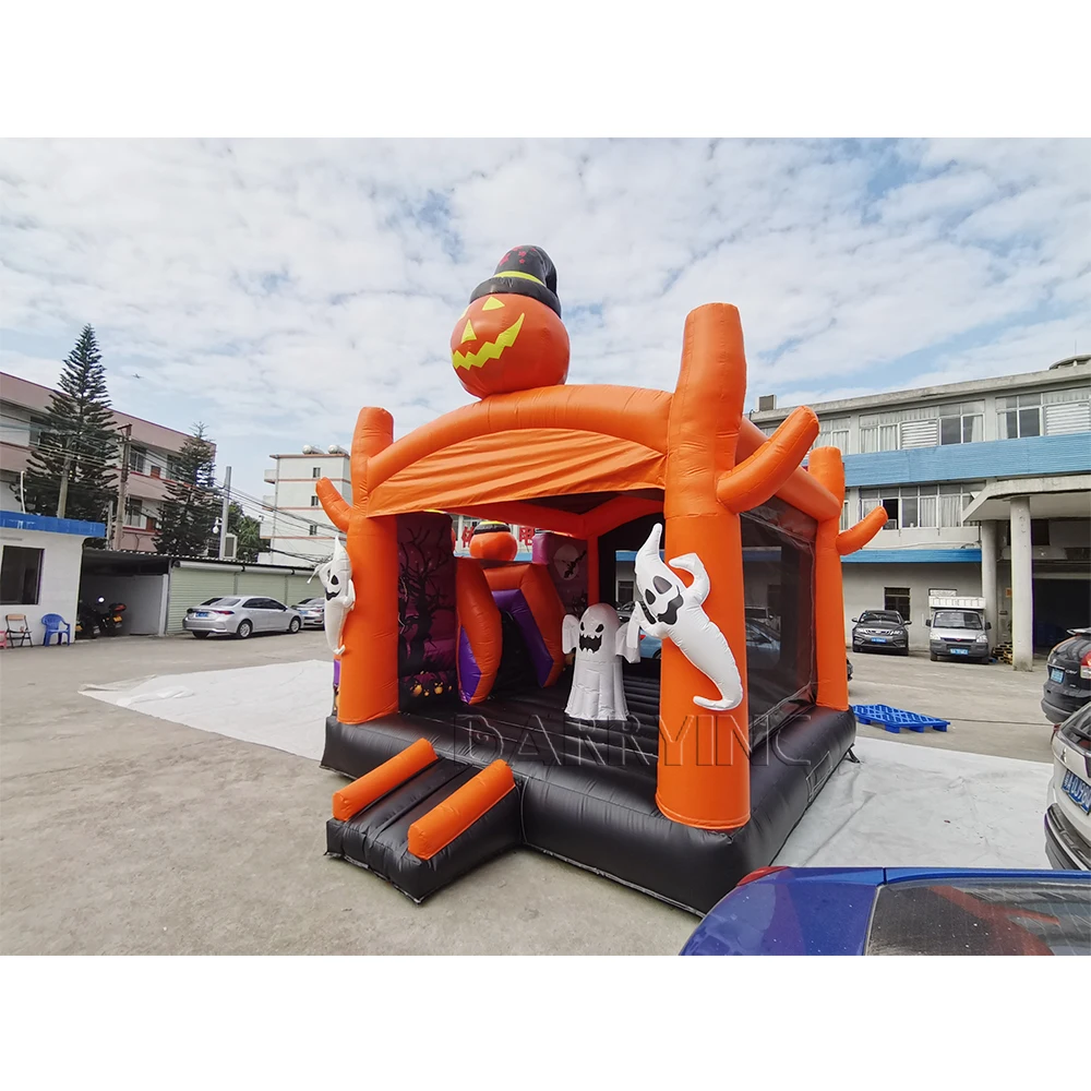 

New 2023 Halloween Bounce House Orange Pumpkin Bouncing Castle Hot Halloween Castle Haunted House Inflatable Slide Halloween