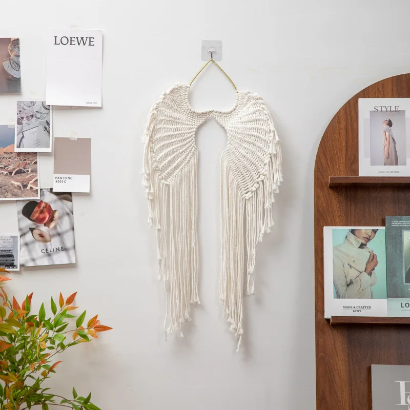 Handmade Angel Wing Wall Hanging Boho Woven Tapestry Tassel Home Decor for Bedroom Living Room Wall Hanging.